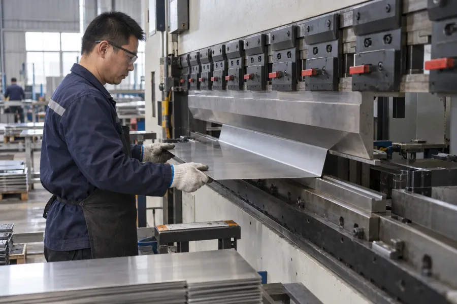 CNC press brake forming a stainless-steel sheet