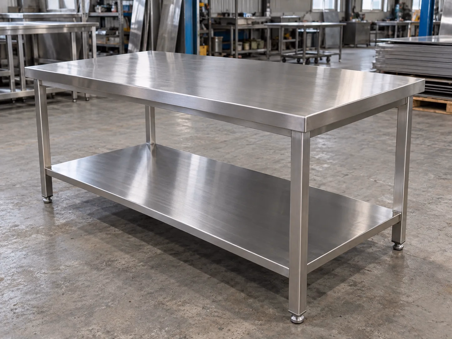 Commercial stainless-steel worktable with a lower shelf