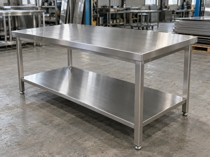 Commercial stainless-steel worktable with a lower shelf