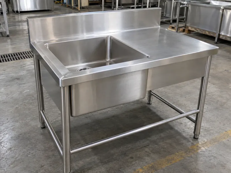 Commercial stainless-steel sink with a practical work surface