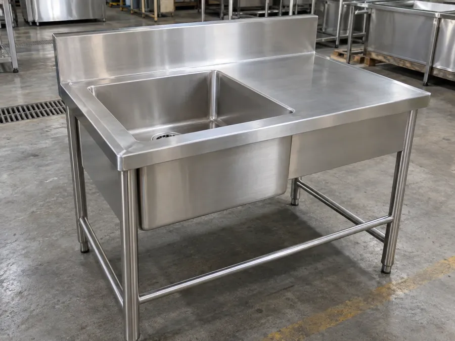 Commercial stainless-steel sink with a practical work surface