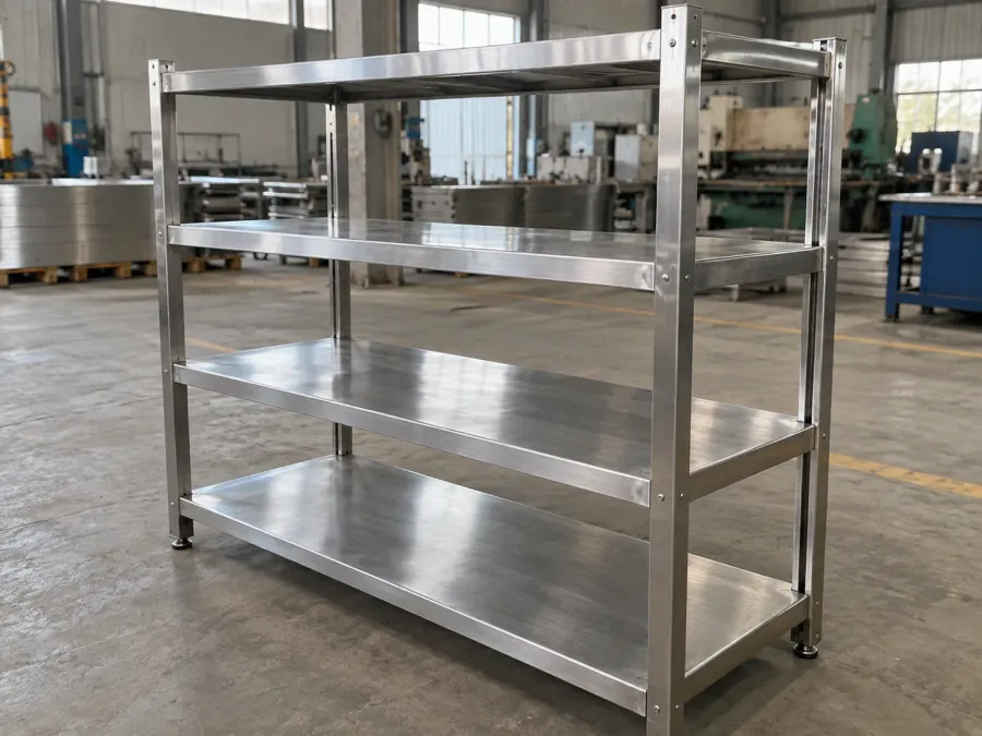Stainless-steel shelving for a commercial kitchen environment