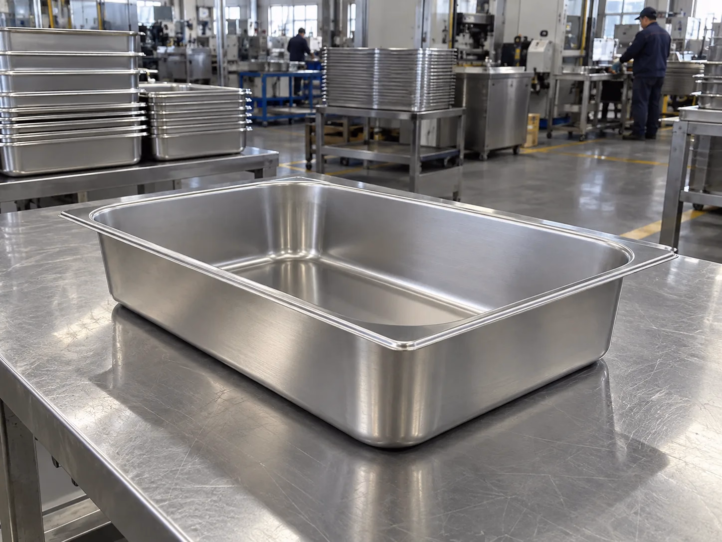 GN pan displayed on a stainless work surface
