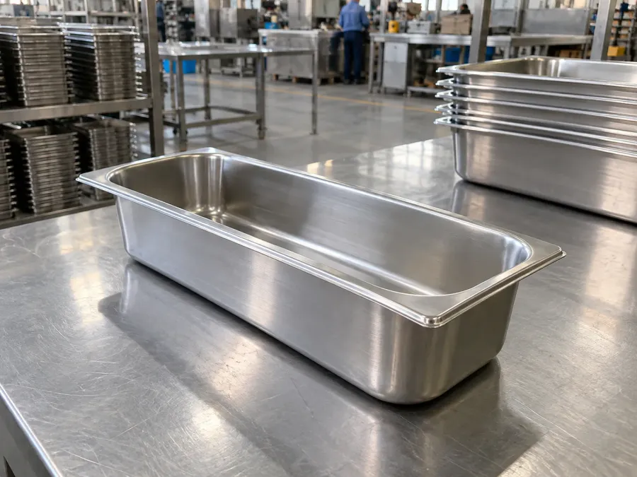 GN pan displayed on a stainless work surface